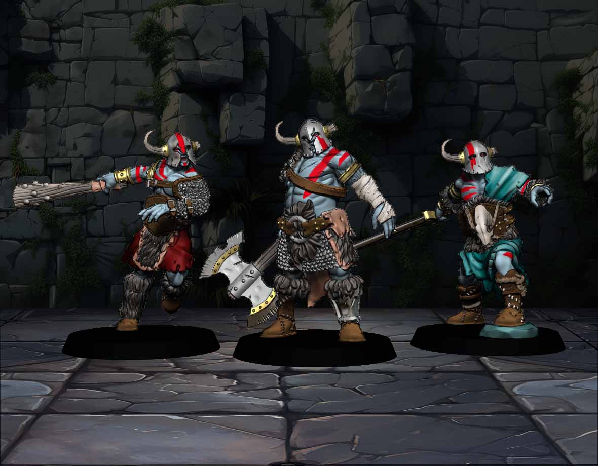 Goliath Barbarians - set of 3 (32mm scale presupported miniatures)